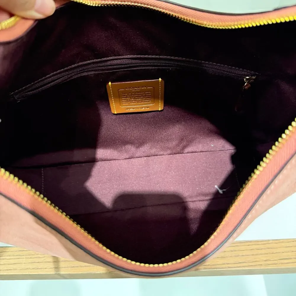 NEW‼️Coach Ella Shoulder Bag CET38  suede/Gold/Blush Pink